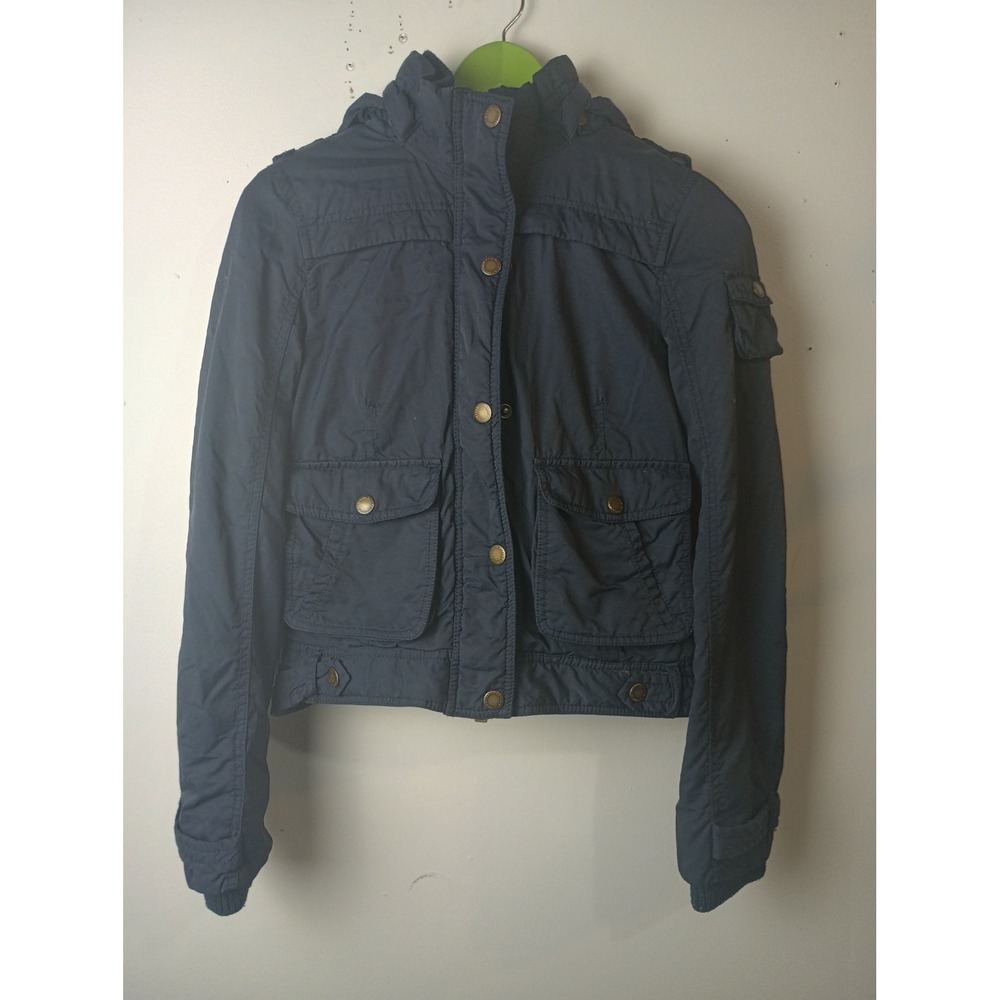 American Eagle Navy Blue Utility Jacket Split Zip Hood Cargo Pockets Small